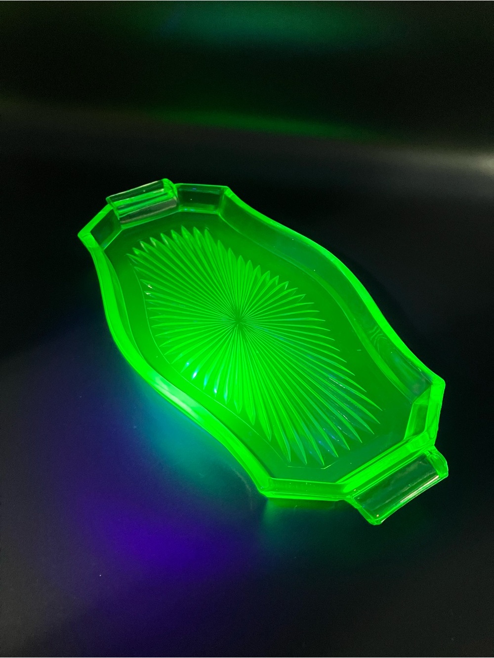 Vintage Uranium Glass Green Glass Serving Dish